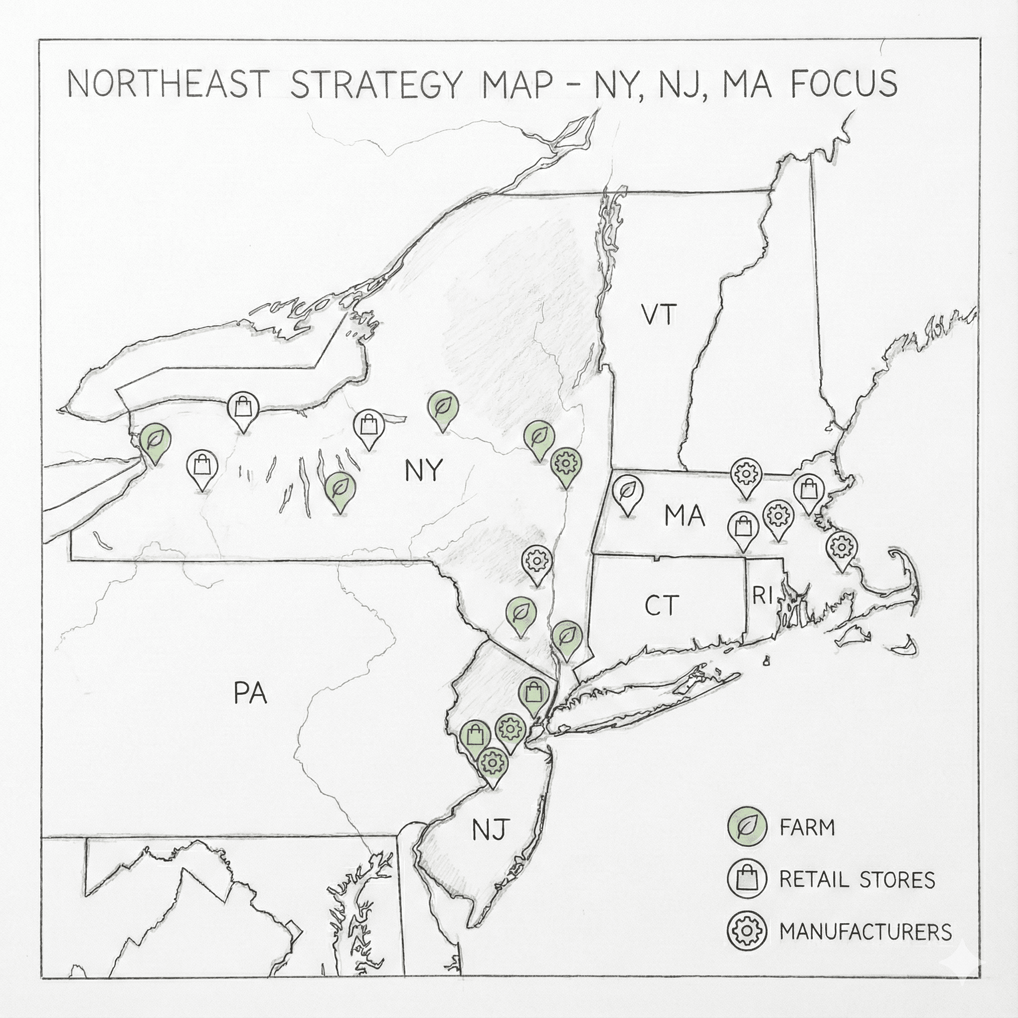 Northeast Strategy Map showing Trimmr's multi-state operations across NY, NJ, and MA