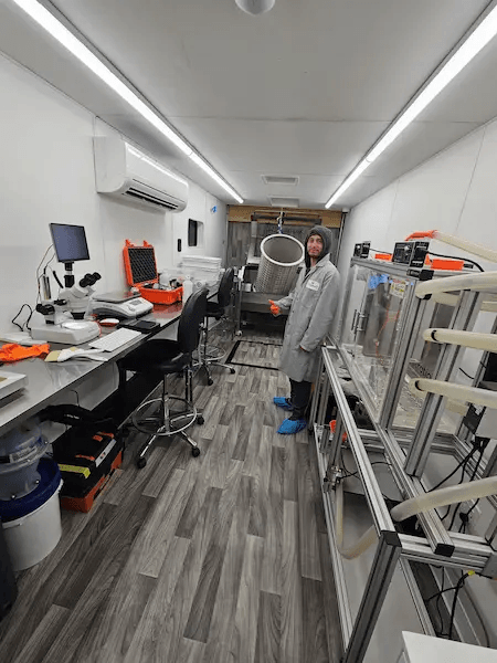 Mobile hash processing lab interior with climate control and equipment