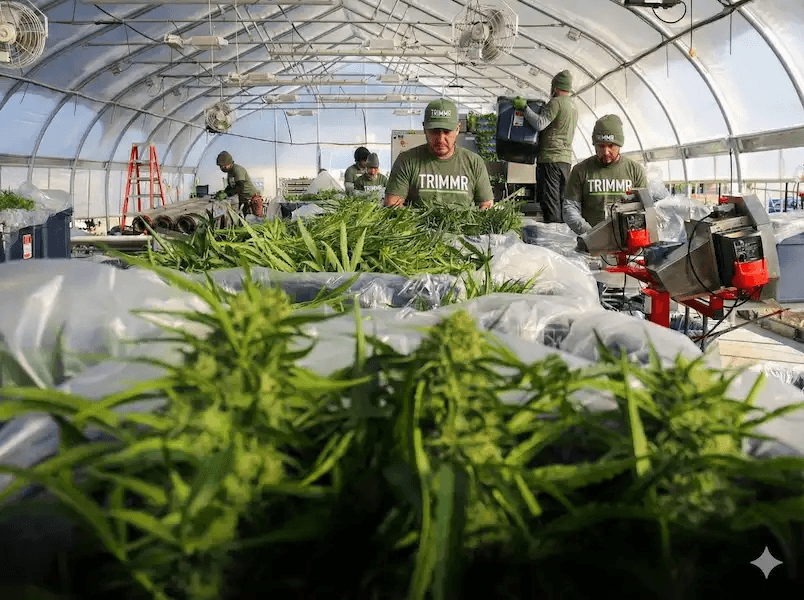 Cannabis harvest crew at work